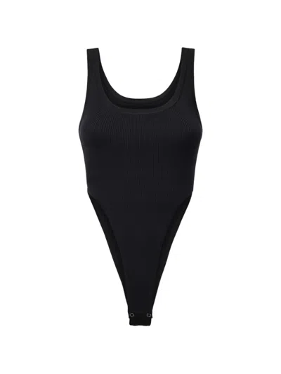 Pinko Ribbed-knit Love Birds Bodysuit In Black