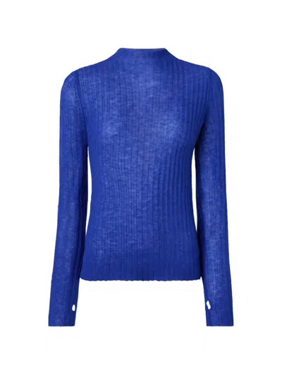 Pinko Ribbed-knit Mock-neck Sweater In Blue