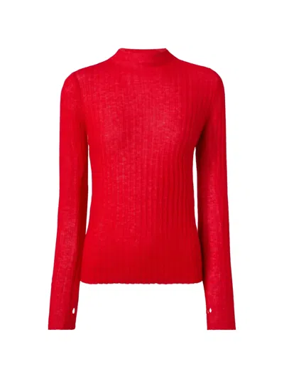 Pinko Ribbed-knit Mock-neck Sweater In Red