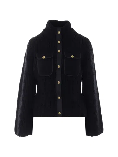 Pinko Ribbed-knit Pocket-details Cardigan In Black