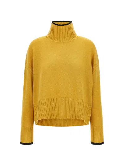 Pinko High Neck Cropped Ribbed Knit Top In Yellow