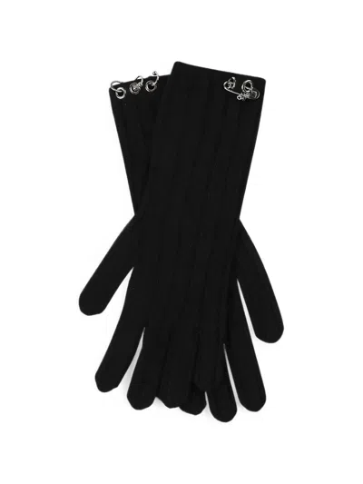 Pinko Ribbed-knit Safety-pin Gloves In Black