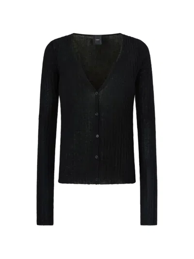 Pinko Ribbed-knit V-neck Cardigan In Black