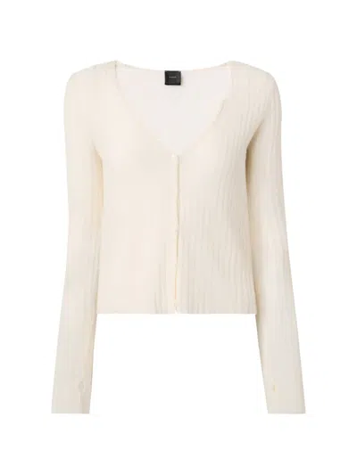 Pinko Ribbed-knit V-neck Cardigan In Neutral