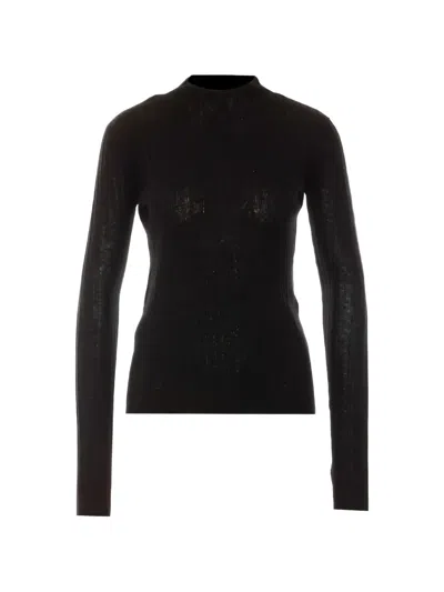 Pinko Ribbed-knit Wool Sweater In Black