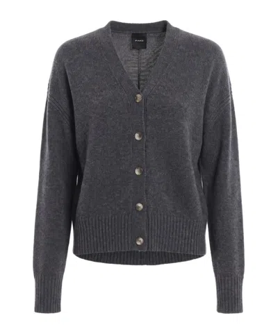 Pinko Ribbed-trim V-neck Cardigan In Gray