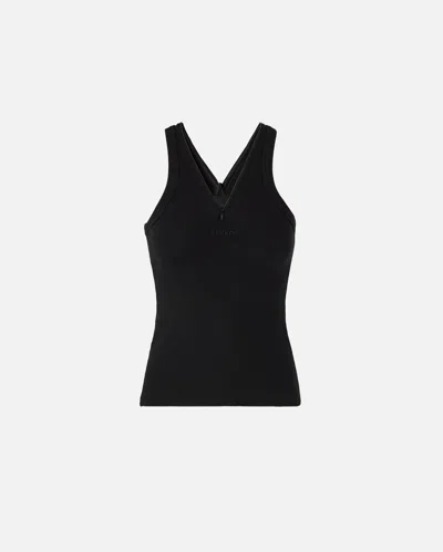 Pinko - Rib-knit Tank Top With V-neck And  Logo - Xl In Black