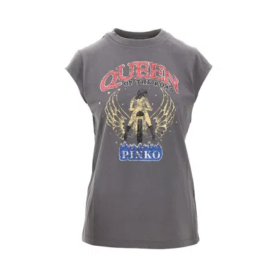 Pinko Queen Of The Road Biker Print T-shirt In Grey