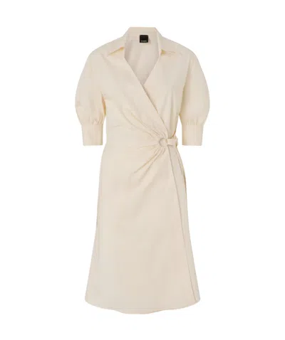 Pinko Wrap Dress Knee Length Puff Sleeves In Neutral