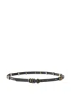 Pinko Thin Leather Belt With Metal Rings In Black