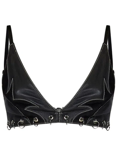 PINKO RINGS-DETAILED LEATHER CROPPED BRALETTE TOP
