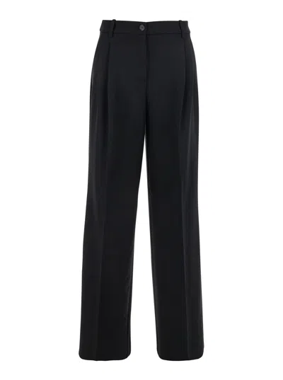 Pinko Black Tailored Trousers With Front Pleats In Cotton Woman