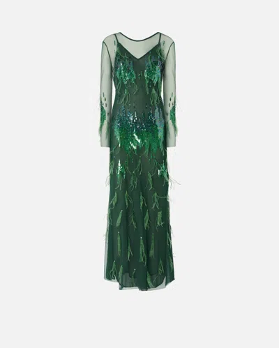PINKO ROBE À PAILLETTES ET À PLUMES