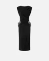 Pinko Midi Sleeveless Dress With Side Split And Sequins In Black