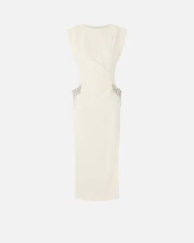 Pinko Slim-fit Dress With Bejewelled Embroidery In White