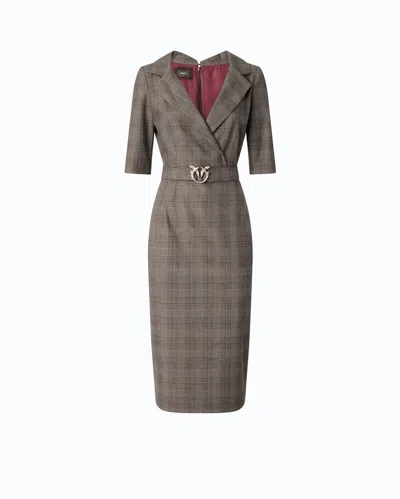 Pinko - Robe Ajustée En Laine À Carreaux Avec Ceinture Love Birds - 36 In Brown