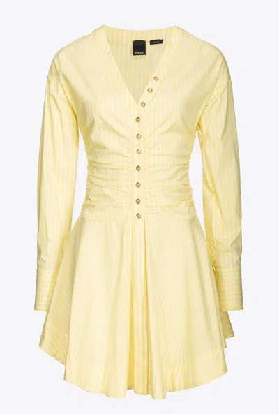 Pinko Vertical-striped Shirt Dress In Jaune/blanc