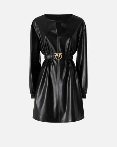 Pinko Short Leather-effect Dress In Black