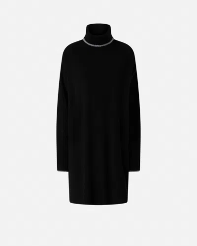 Pinko Short Knit Dress With High Neck In Black