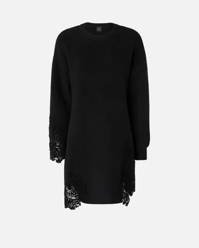 Pinko Knit Mini Dress With Lace In Black