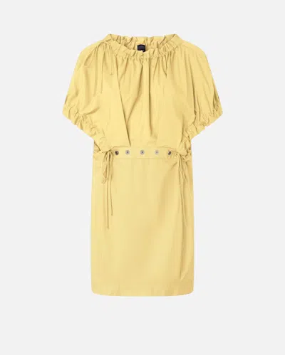 Pinko Poplin Mini Dress With Gathering And Eyelets In Giallo Canna D'india