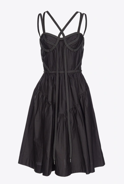 Pinko Poplin Dress With Bustier Lacing In Limo Black