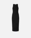 Pinko Black Sheath Dress With Rhinestoned Neckline In Limo Black