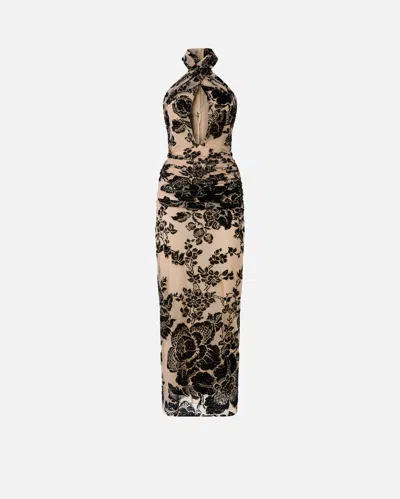 Pinko Long Flock-print Dress In Black