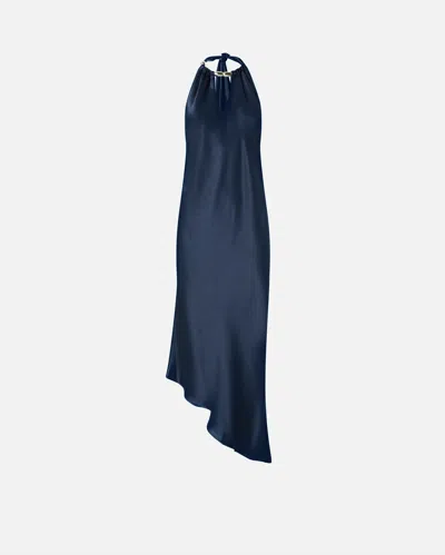 Pinko Halterneck Asymmetric Midi Dress In Blue