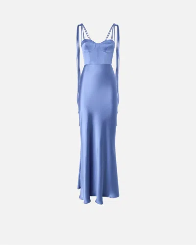 Pinko Knee Length Dress Fringe Detailing In Blu Blu E Verdi