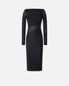 Pinko Slim-fitting Calf-length Jersey Dress In Limo Black
