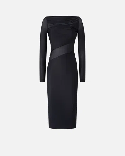 Pinko Slim-fitting Calf-length Jersey Dress In Limo Black