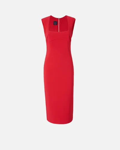 Pinko Crepe Zip Midi Dress In Salsa Red