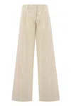 Pinko Cotton Trousers With Wide Leg And High Waist In Beige