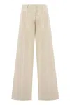 Pinko Cotton Trousers With Wide Leg And High Waist In Beige