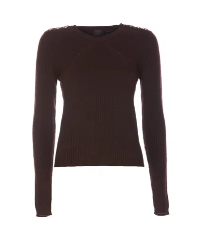 Pinko Ribbed Wool Long-sleeved Jumper In Brown