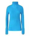 Pinko High-neck Ribbed Cashmere-blend Sweater With Lurex Cuffs In Lightblue