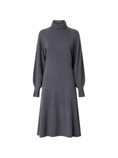 Pinko Roll-neck Balloon-sleeve Dress In Gray