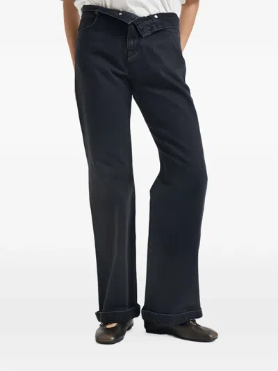 Pinko Roll-waistband Wide-leg Jeans In Black