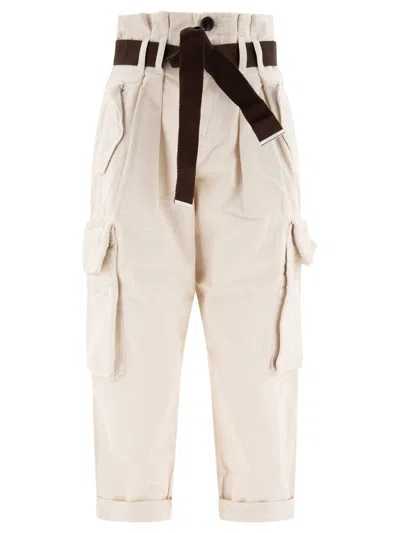 Pinko Ronfare Gabardine Cargo Trousers In White