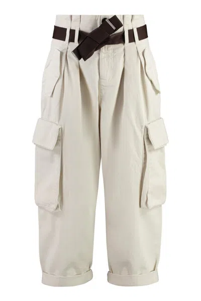 Pinko Ronfare Gabardine Cargo Trousers In White
