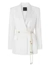 Pinko Shiny Satin Blazer With Belt And Boule In White