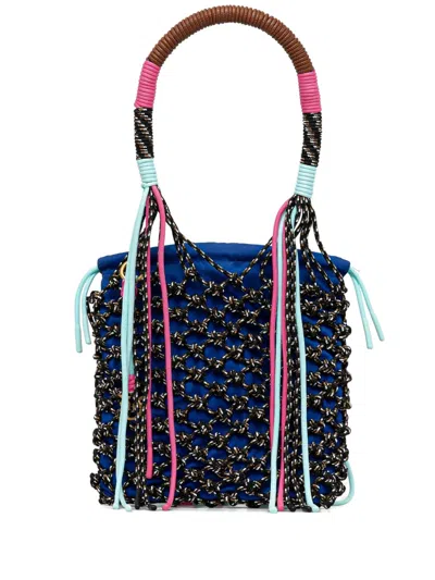 Pinko Rope-trimmed Bucket Bag In Blue