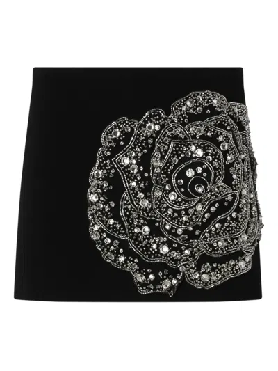 Pinko Rose-embellished Mini Skirt In Black
