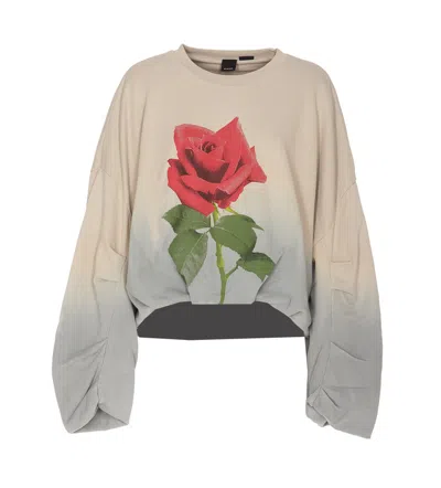 Pinko Rose Printed Faded Sweatshirt In Beige