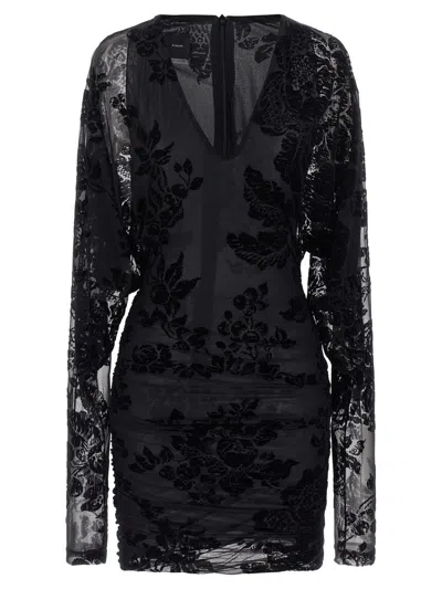 Pinko Floral V-neck Long Sleeve Sheer Dress In Black