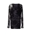 Pinko Mini Dress With Textured Floral Pattern In Black