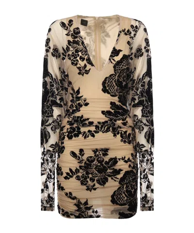 Pinko Roulette Lace Detailed Long-sleeve Dress In Black