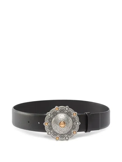 Pinko Round-buckle Leather Belt In Black