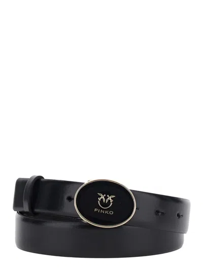 PINKO BLACK BELT WITH LOGO PLAQUE CLOSURE IN LEATHER WOMAN